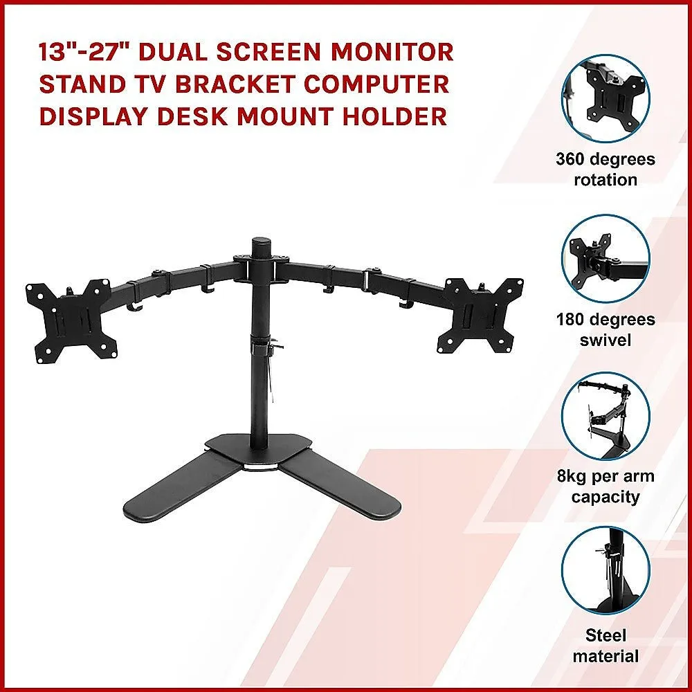13"-27" Dual Screen Monitor Stand TV Bracket Computer Display Desk Mount Holder