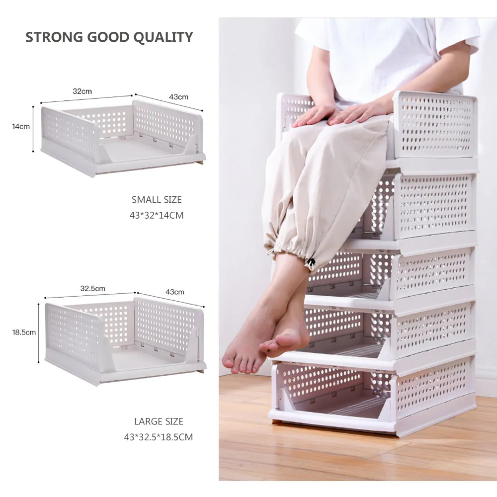 2Pcs Stackable Wardrobe Storage DIY Closet Organizer | Clothes Shelf Rack (2 x Large)