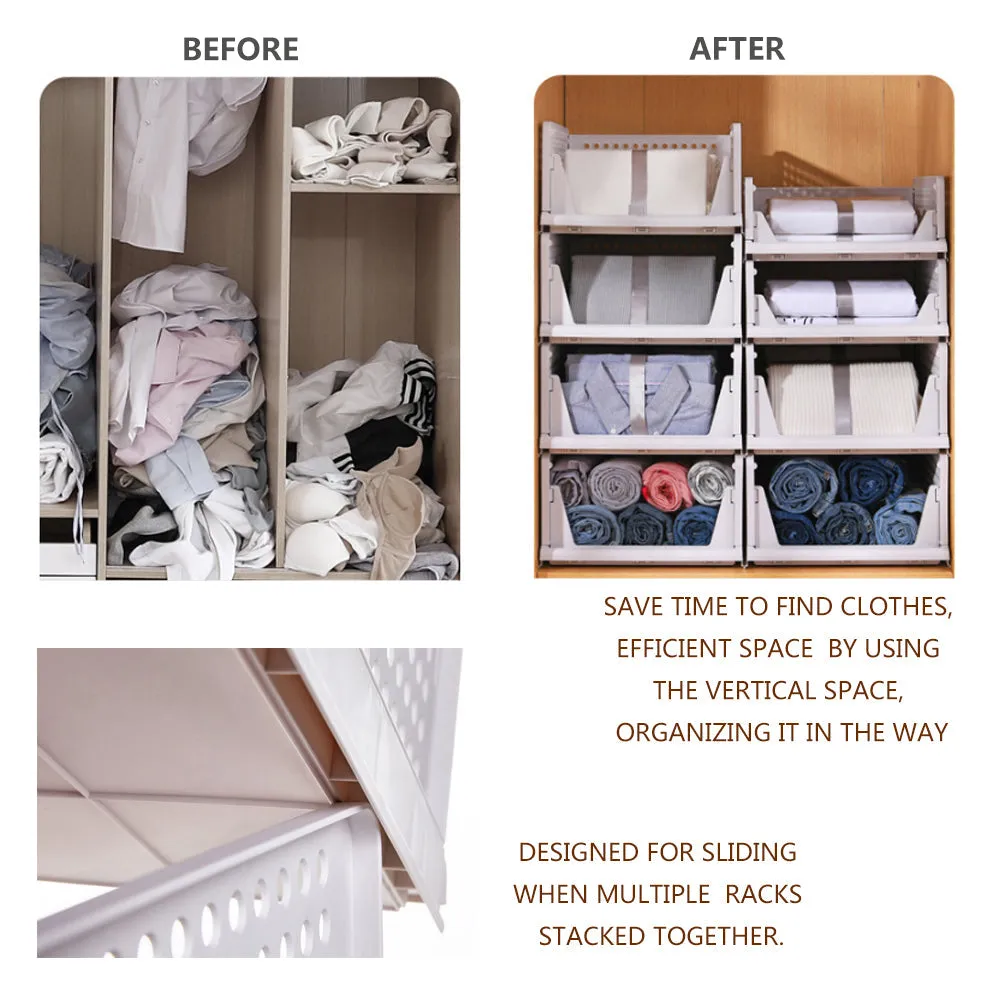2Pcs Stackable Wardrobe Storage DIY Closet Organizer | Clothes Shelf Rack (2 x Large)