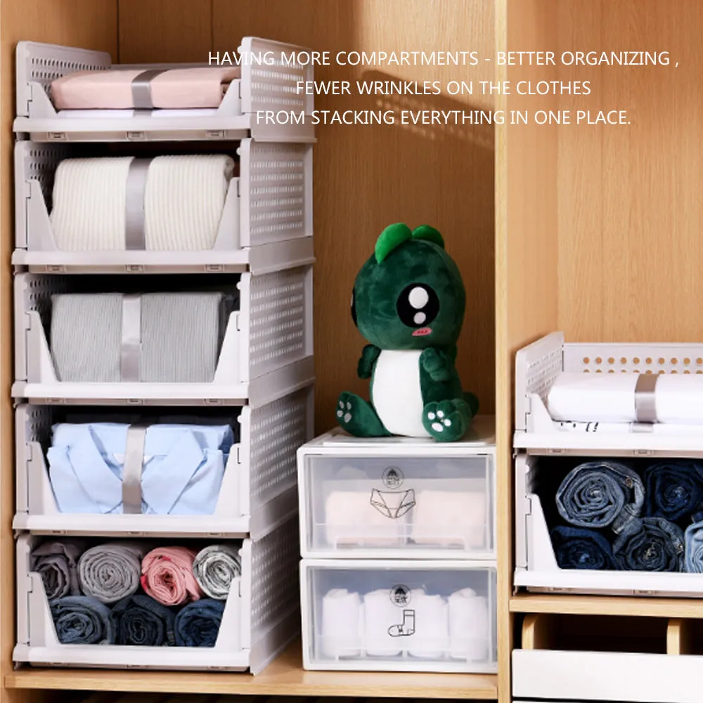 2Pcs Stackable Wardrobe Storage DIY Closet Organizer | Clothes Shelf Rack (2 x Large)