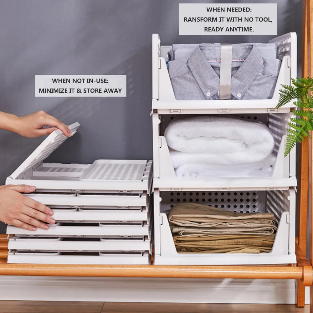 2Pcs Stackable Wardrobe Storage DIY Closet Organizer | Clothes Shelf Rack (2 x Large)