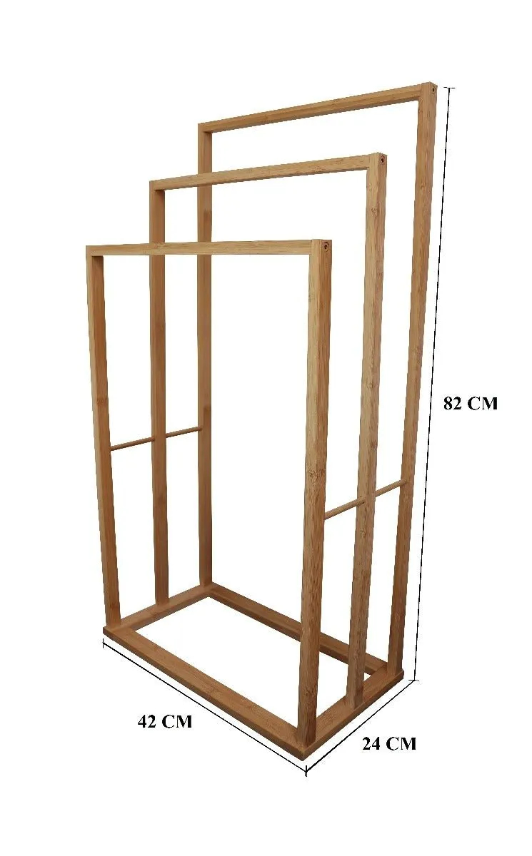 3-TierBamboo Towel Bar Holder Rack  Freestanding for Bathroom and Bedroom