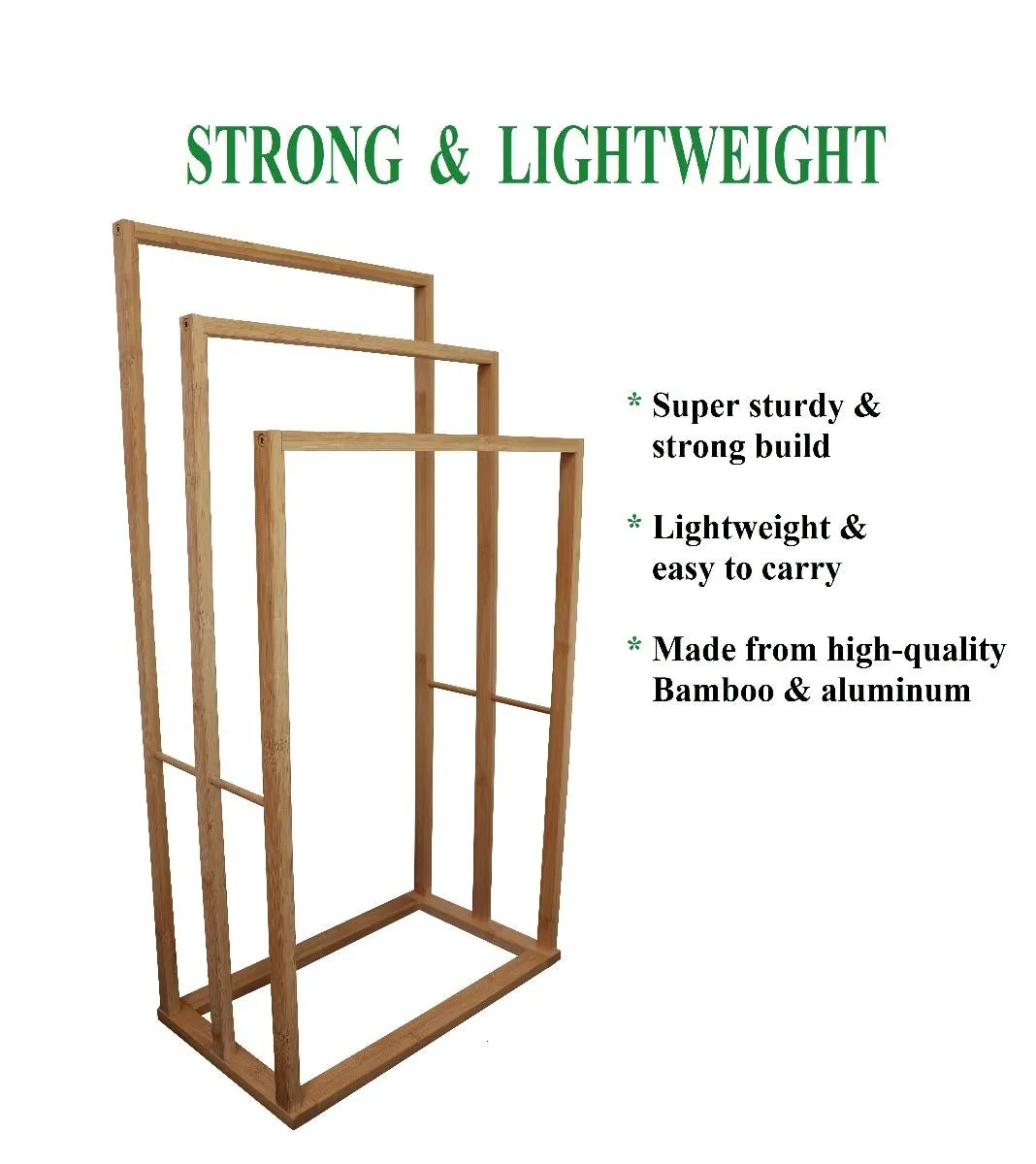 3-TierBamboo Towel Bar Holder Rack  Freestanding for Bathroom and Bedroom