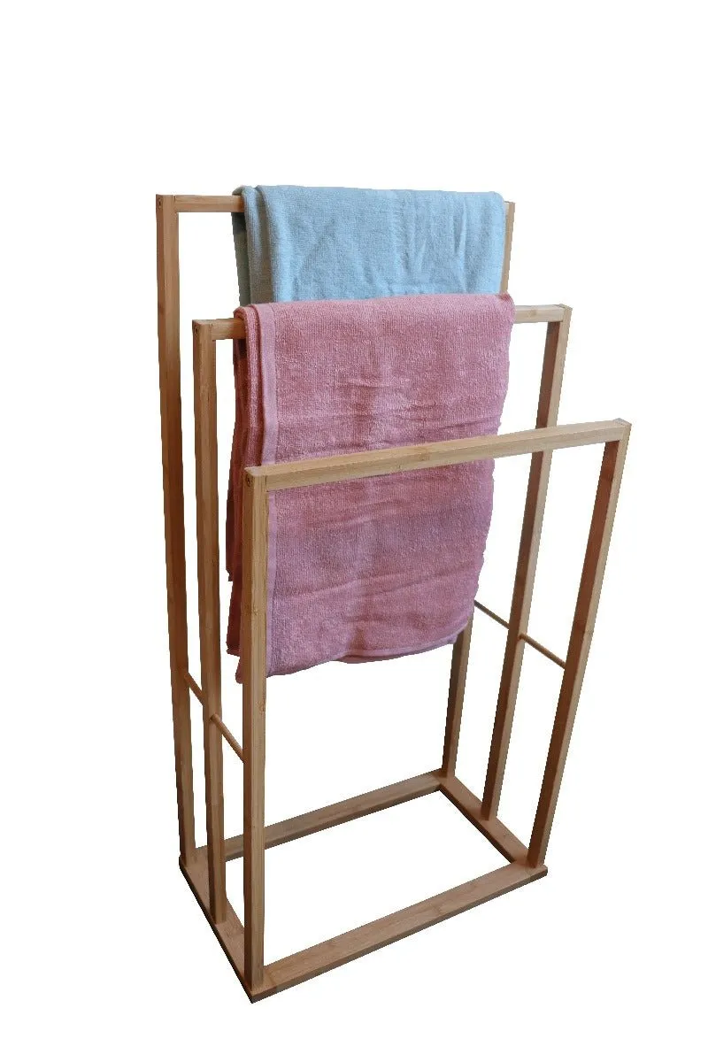3-TierBamboo Towel Bar Holder Rack  Freestanding for Bathroom and Bedroom