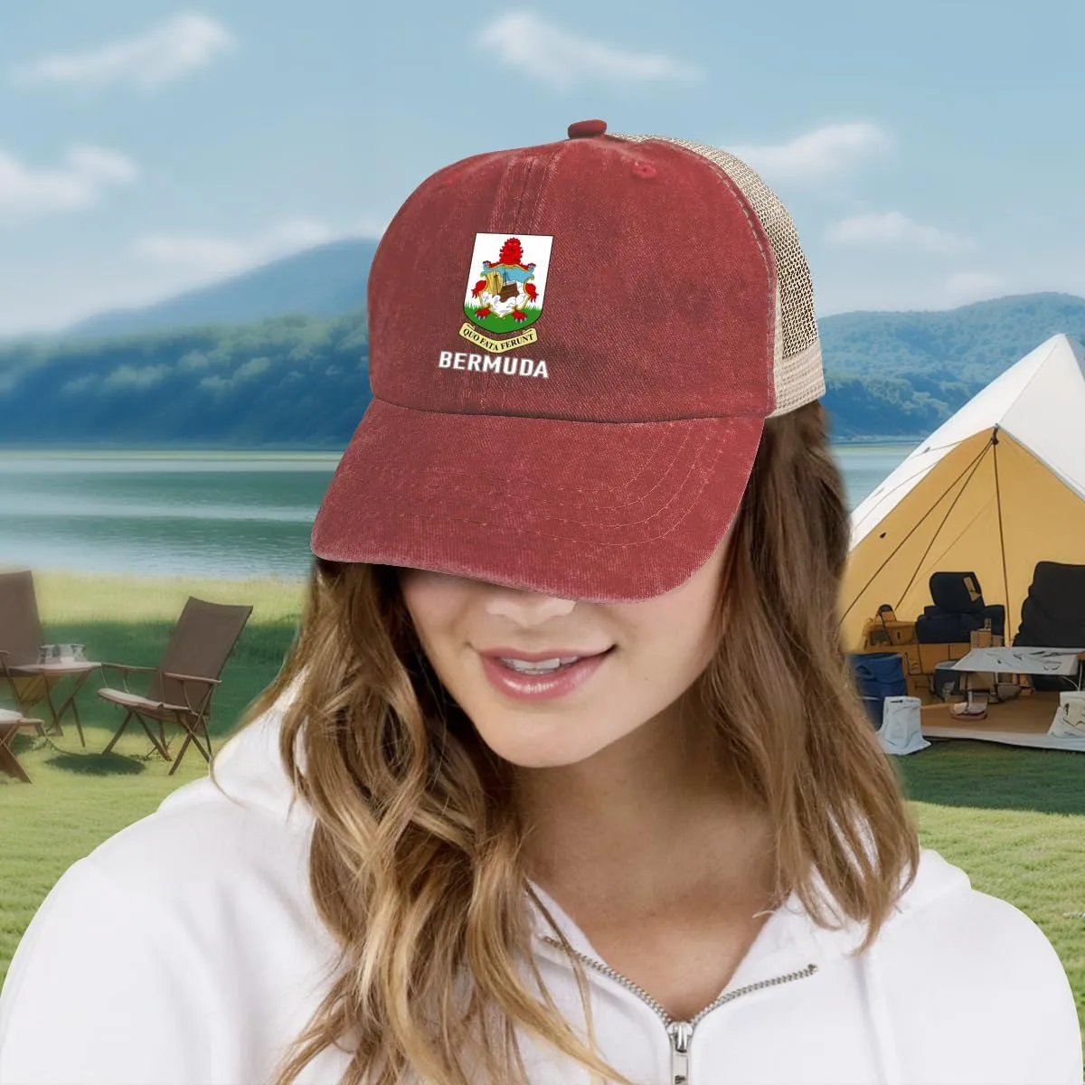 Baseball Cap for Men Women Coat of Arms of Bermuda Flag Bermudan Emblem Mesh Hat