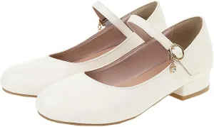 BEAUPAS Women's Round Toe Mary Jane Ballet Flats Ankle Strap Pumps Buckle Cute Shoes