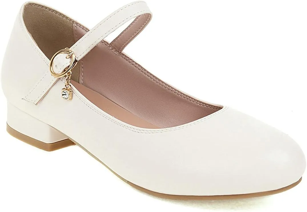 BEAUPAS Women's Round Toe Mary Jane Ballet Flats Ankle Strap Pumps Buckle Cute Shoes