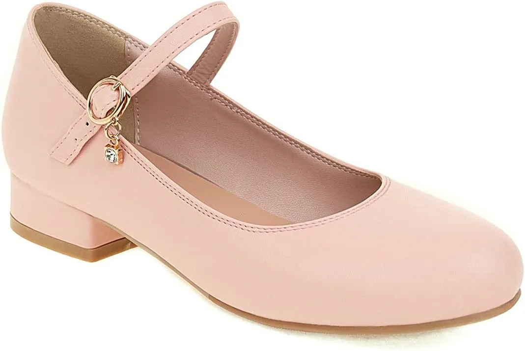 BEAUPAS Women's Round Toe Mary Jane Ballet Flats Ankle Strap Pumps Buckle Cute Shoes