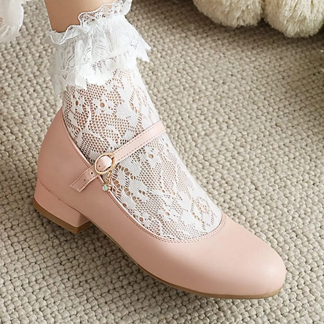 BEAUPAS Women's Round Toe Mary Jane Ballet Flats Ankle Strap Pumps Buckle Cute Shoes