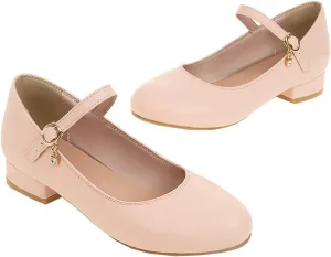 BEAUPAS Women's Round Toe Mary Jane Ballet Flats Ankle Strap Pumps Buckle Cute Shoes