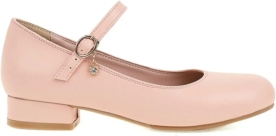 BEAUPAS Women's Round Toe Mary Jane Ballet Flats Ankle Strap Pumps Buckle Cute Shoes