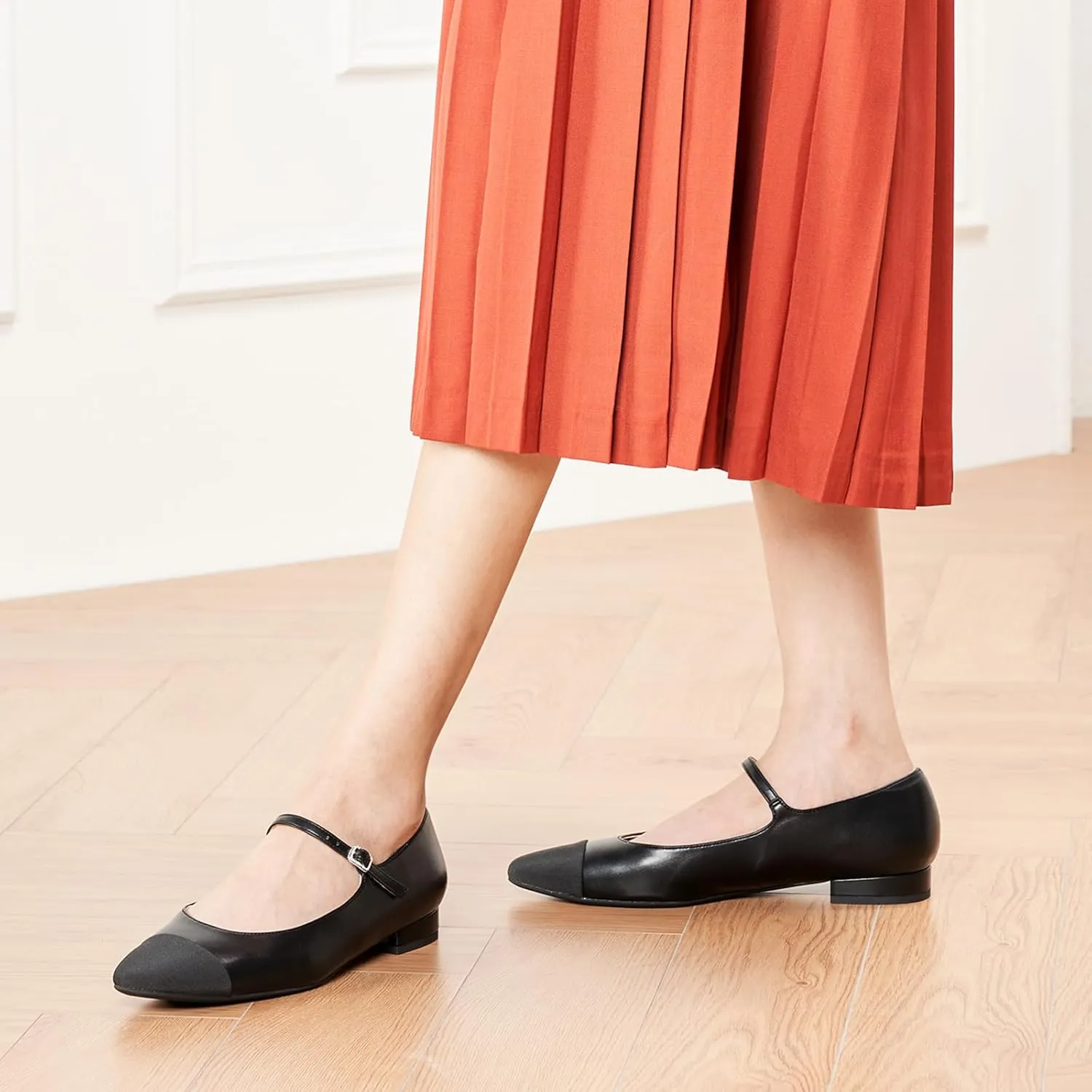 C. Paravano Women's Mary Jane Flats | Almond Toe Leather Ballet Flats with Adjustable Strap, Dressy and Casual Shoes for Office,Travel,Bridal, Church,Business Meetings & Daily Wear