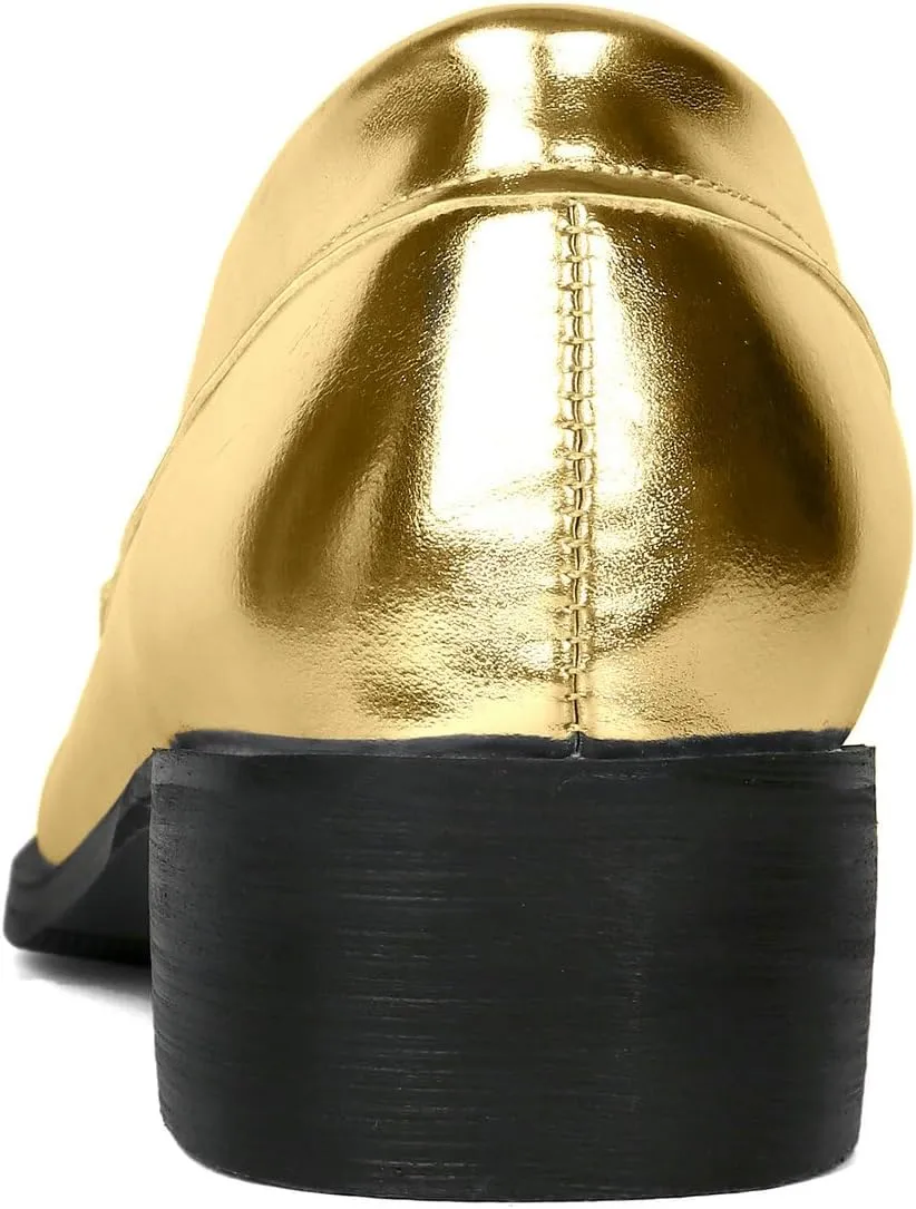 Caradise Women's Patent Leather Loafers Block Heel Slip On Casual Shoes