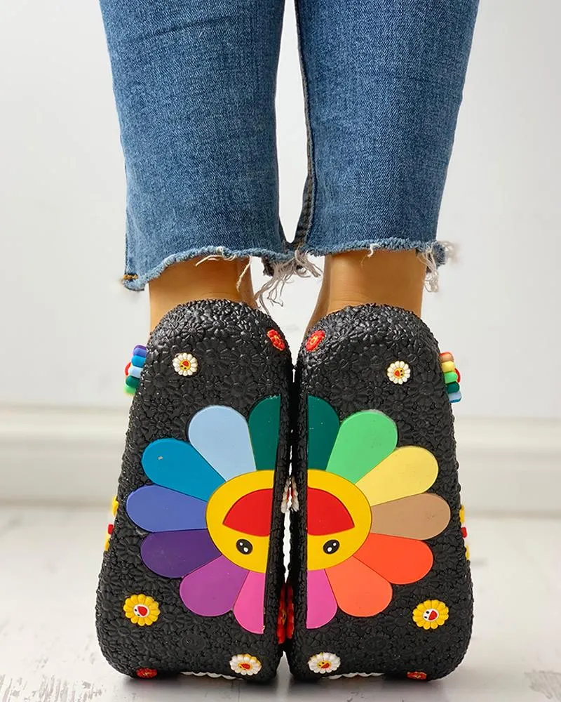 Colorful Sunflower Pattern Casual Sandals