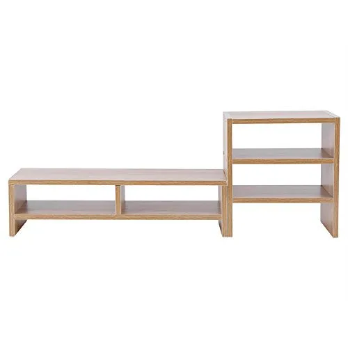 Computer Laptop Monitor Riser Stand Desktop Wooden Storage Organizer with 3-Layer Shelf Space for Home & Office (Light Walnut)