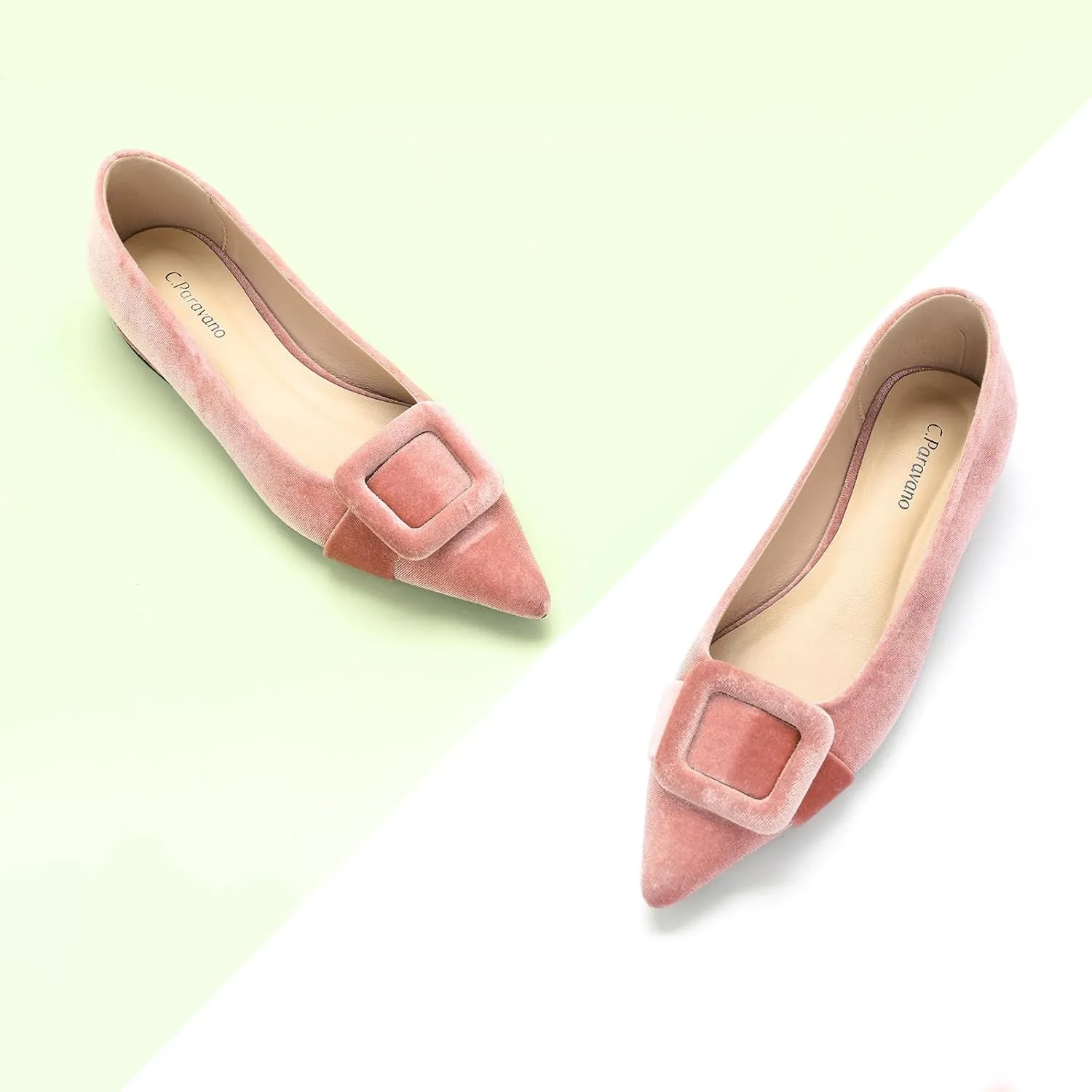 C.Paravano Women's Flats Velvet Pointed Toe Flats Slip-On Casual Work Shoes for Daily Wear Comfortable Stylish Ballet Flats