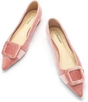 C.Paravano Women's Flats Velvet Pointed Toe Flats Slip-On Casual Work Shoes for Daily Wear Comfortable Stylish Ballet Flats