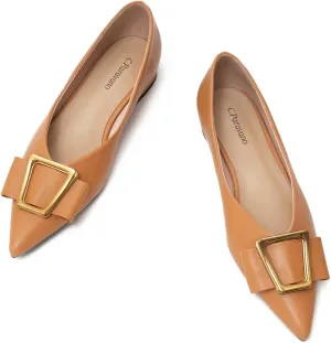 C.Paravano Womens Pointed Toe Ballet Flats with Metal Buckle | Slip-On Dressy Flats for Women | Comfortable Work Flats | Office, Party, Wedding, Casual Wear Lightweight Womens Flat Shoes