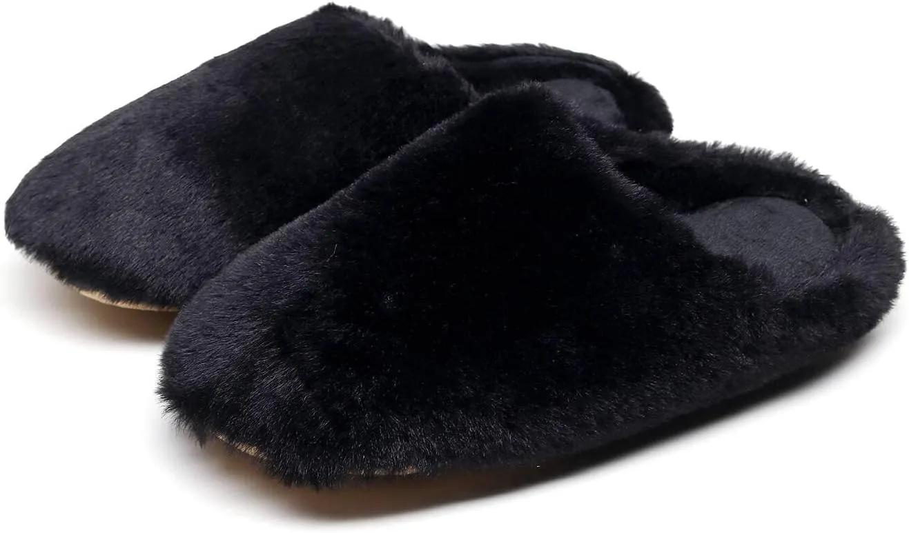 Crazy Lady Women's Fuzzy House super light Slippers Fluffy Furry Fur Slippers Scuff Outdoor Indoor Warm Cozy Plush Bedroom Shoes Soft Flat Comfy Anti-Slip5.5-6.5