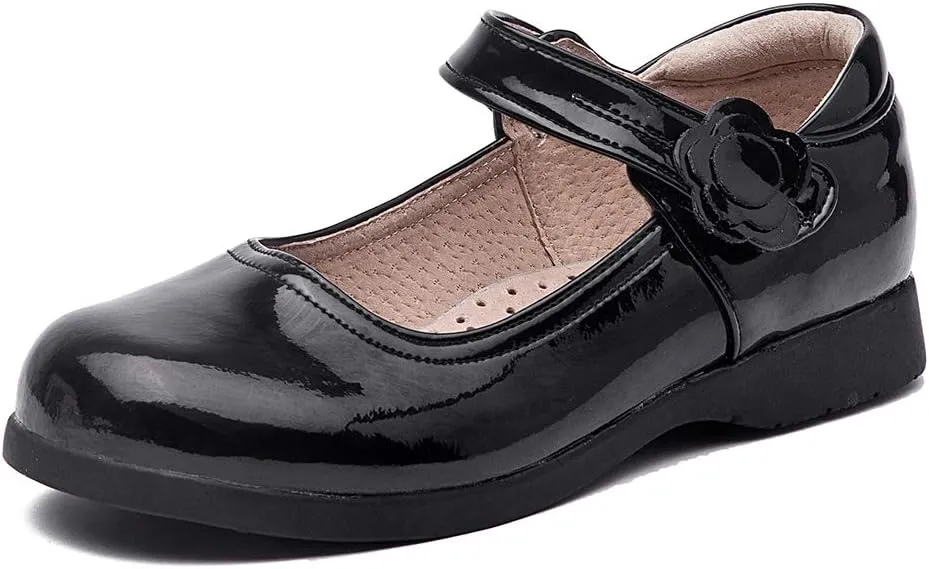 DKZSYIM Toddler Girls Dress Shoes Ballet Wedding Party Princess School Uniform Mary Jane Flats Shoes,Model KM 222PU
