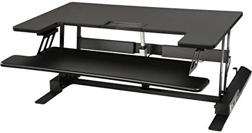Electrical Desk Riser / Standing Desk / Sit to Stand Desktop 36" Wide Fits 2 Monitors 24" Enlarged Detachable Keyboard Tray Electrical Motor with 2 Button Height Adjusting, USB Charging Port