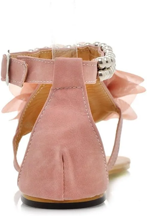 ELFY Women Flat Heel Flip-flop Sandals Flower Beaded Summer Flats