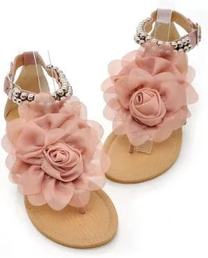 ELFY Women Flat Heel Flip-flop Sandals Flower Beaded Summer Flats