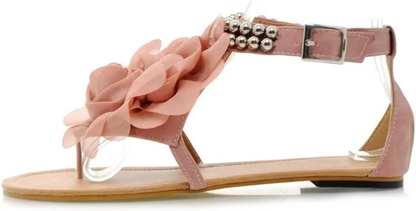 ELFY Women Flat Heel Flip-flop Sandals Flower Beaded Summer Flats