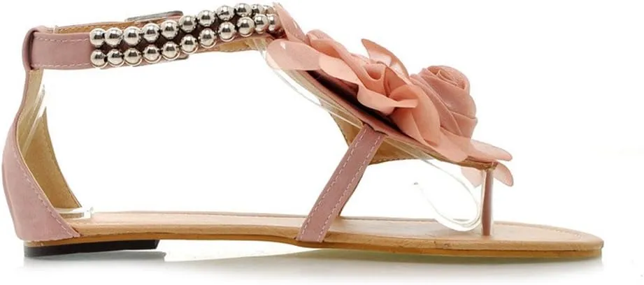 ELFY Women Flat Heel Flip-flop Sandals Flower Beaded Summer Flats