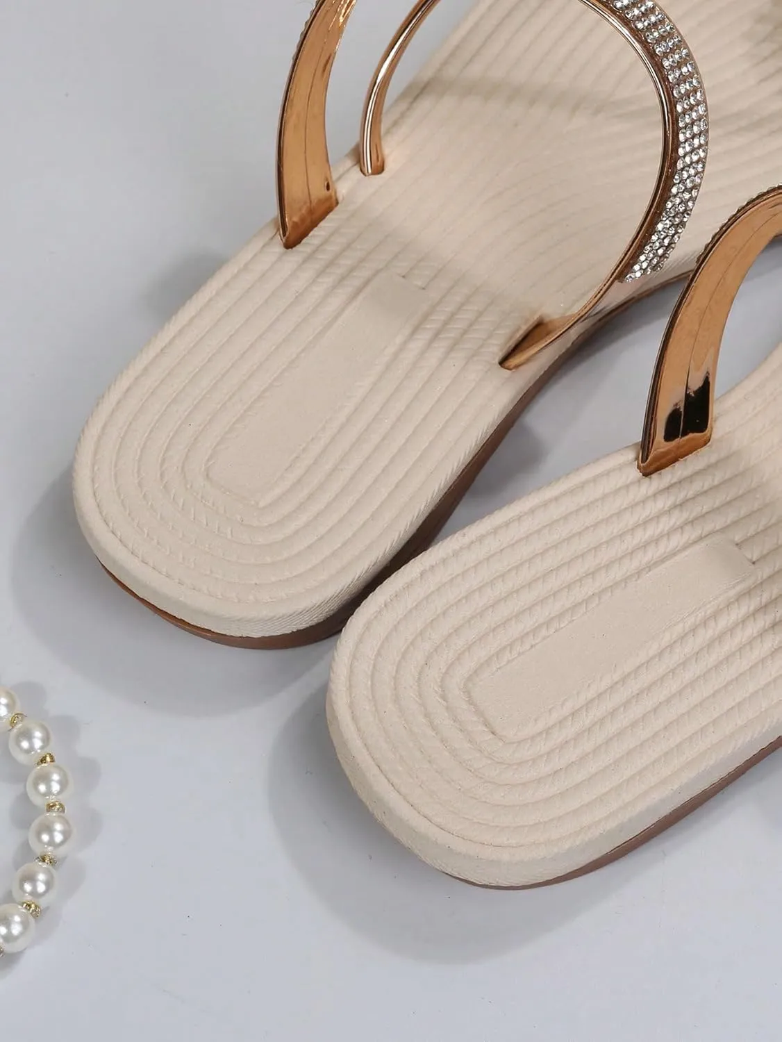 Floerns Women's Rhinestone Thong Sandal Shiny Strappy Wedding Shoe Flat Sandals