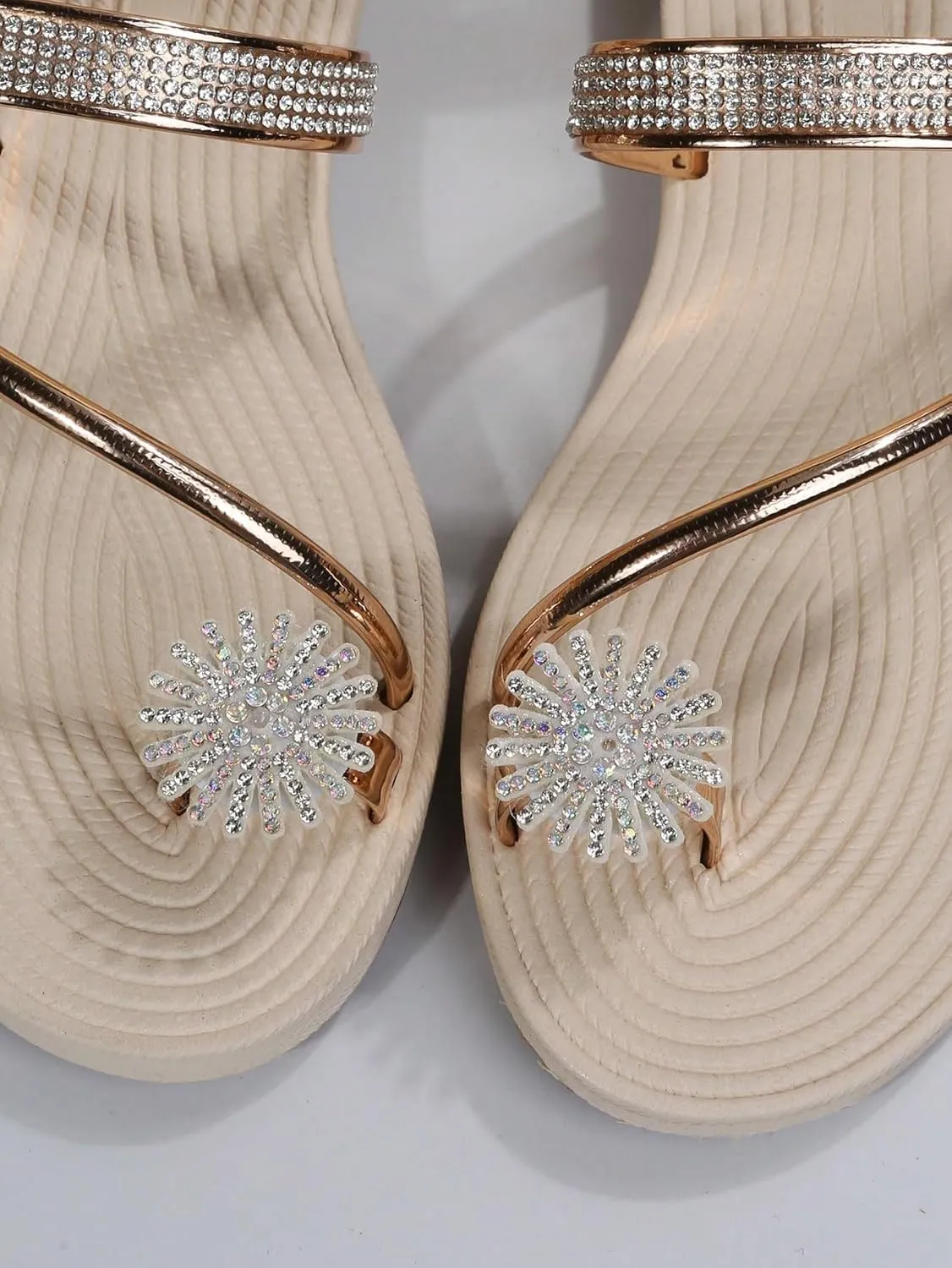 Floerns Women's Rhinestone Thong Sandal Shiny Strappy Wedding Shoe Flat Sandals