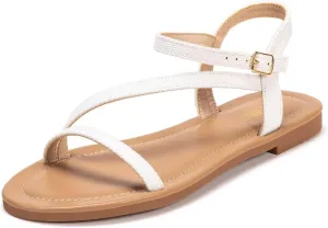 Frank Mully Women's Flat Sandals Summer Open Toe Slingback Shoes Cute Sandals for Women Daily Ankle Strap Adjustable Sandals