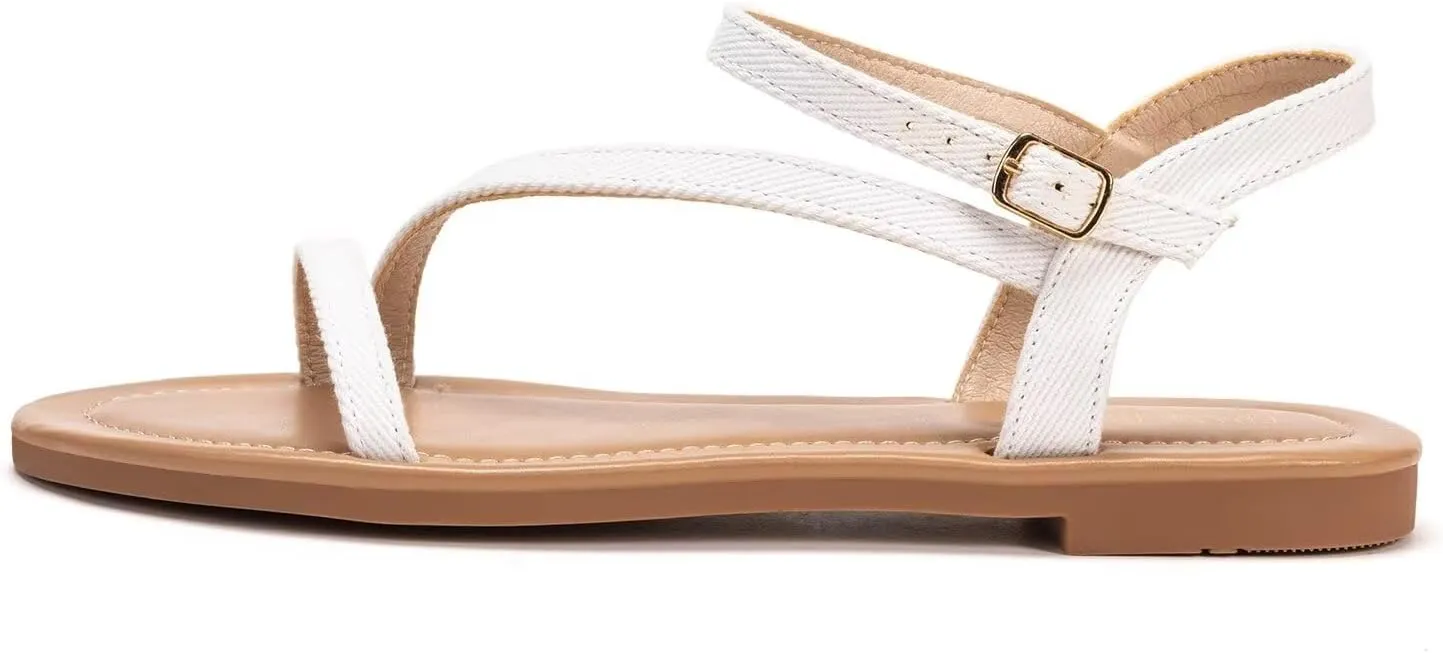 Frank Mully Women's Flat Sandals Summer Open Toe Slingback Shoes Cute Sandals for Women Daily Ankle Strap Adjustable Sandals