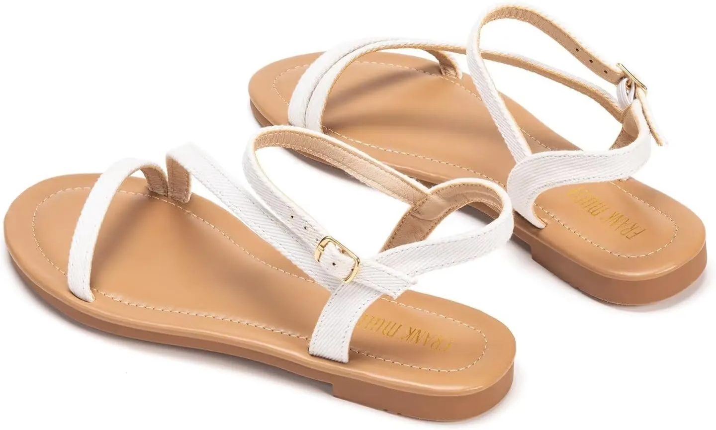 Frank Mully Women's Flat Sandals Summer Open Toe Slingback Shoes Cute Sandals for Women Daily Ankle Strap Adjustable Sandals