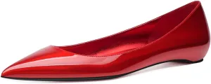 FSJ Women Formal Work Flats Closed Pointed Toe Shiny Leather Comfortable Slip-On Heelless Soft Casual Flats Elegant Walking Dress Shoes Size 4-16 US