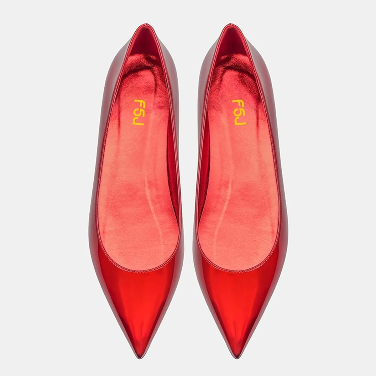 FSJ Women Formal Work Flats Closed Pointed Toe Shiny Leather Comfortable Slip-On Heelless Soft Casual Flats Elegant Walking Dress Shoes Size 4-16 US