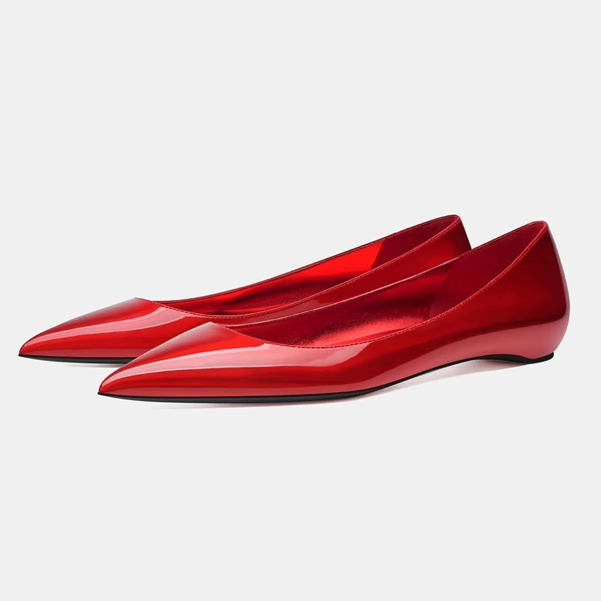 FSJ Women Formal Work Flats Closed Pointed Toe Shiny Leather Comfortable Slip-On Heelless Soft Casual Flats Elegant Walking Dress Shoes Size 4-16 US