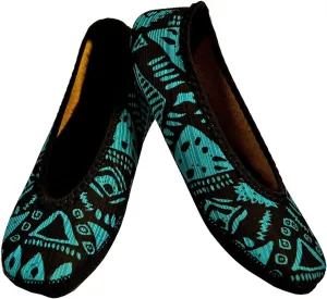 Fuzzies Ballet Flats Women's Shoes, Foldable & Flexible Flats, Slipper Socks, Travel Slippers & Exercise Shoes, Dance Shoes, Yoga Socks, House Shoes, Indoor Slippers, Blue Aztec, Small