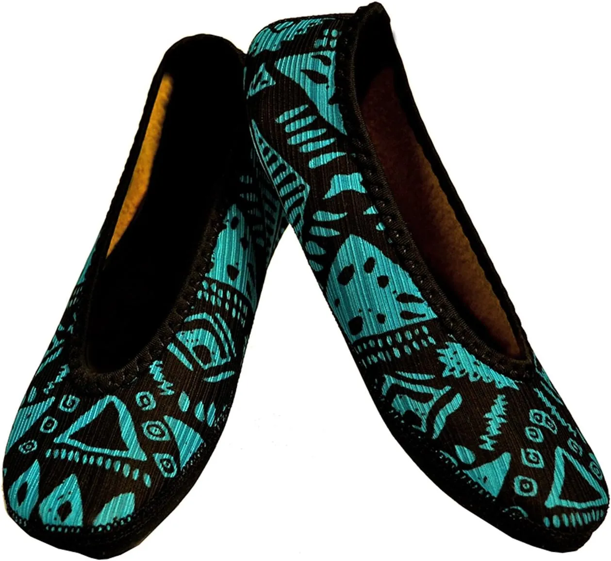 Fuzzies Ballet Flats Women's Shoes, Foldable & Flexible Flats, Slipper Socks, Travel Slippers & Exercise Shoes, Dance Shoes, Yoga Socks, House Shoes, Indoor Slippers, Blue Aztec, Small