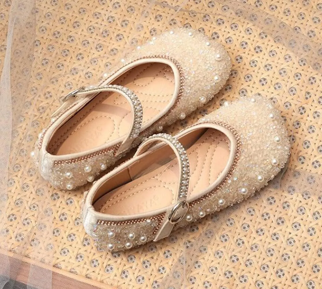 Girls Mary Jane Rhinestone Pearl Princess Ballet Flats Toddler