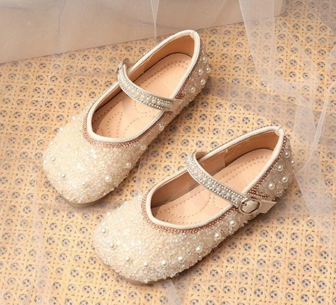 Girls Mary Jane Rhinestone Pearl Princess Ballet Flats Toddler