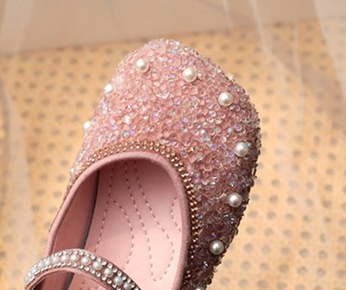 Girls Mary Jane Rhinestone Pearl Princess Ballet Flats Toddler