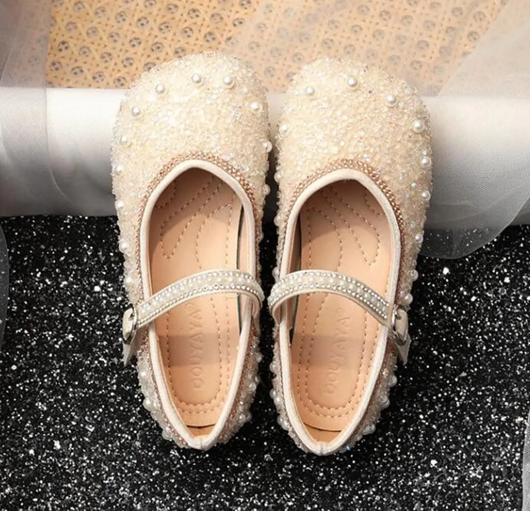 Girls Mary Jane Rhinestone Pearl Princess Ballet Flats Toddler