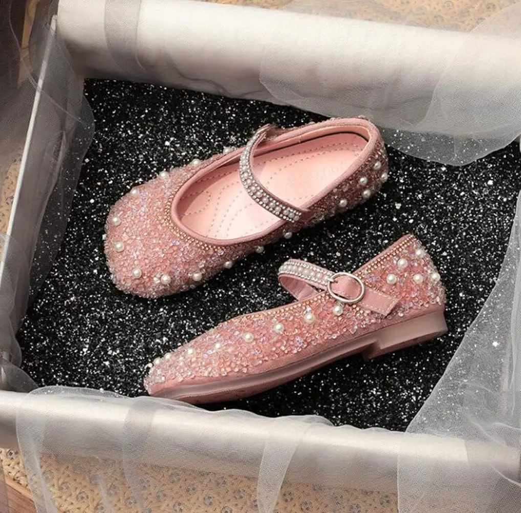 Girls Mary Jane Rhinestone Pearl Princess Ballet Flats Toddler