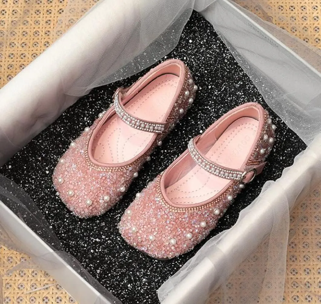 Girls Mary Jane Rhinestone Pearl Princess Ballet Flats Toddler