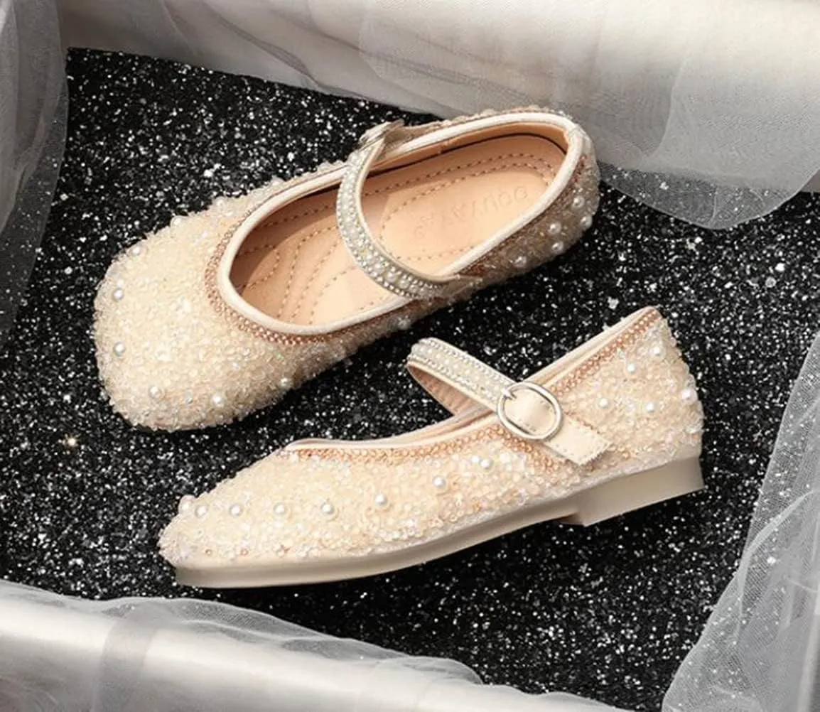 Girls Mary Jane Rhinestone Pearl Princess Ballet Flats Toddler