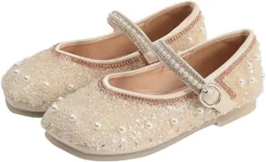 Girls Mary Jane Rhinestone Pearl Princess Ballet Flats Toddler