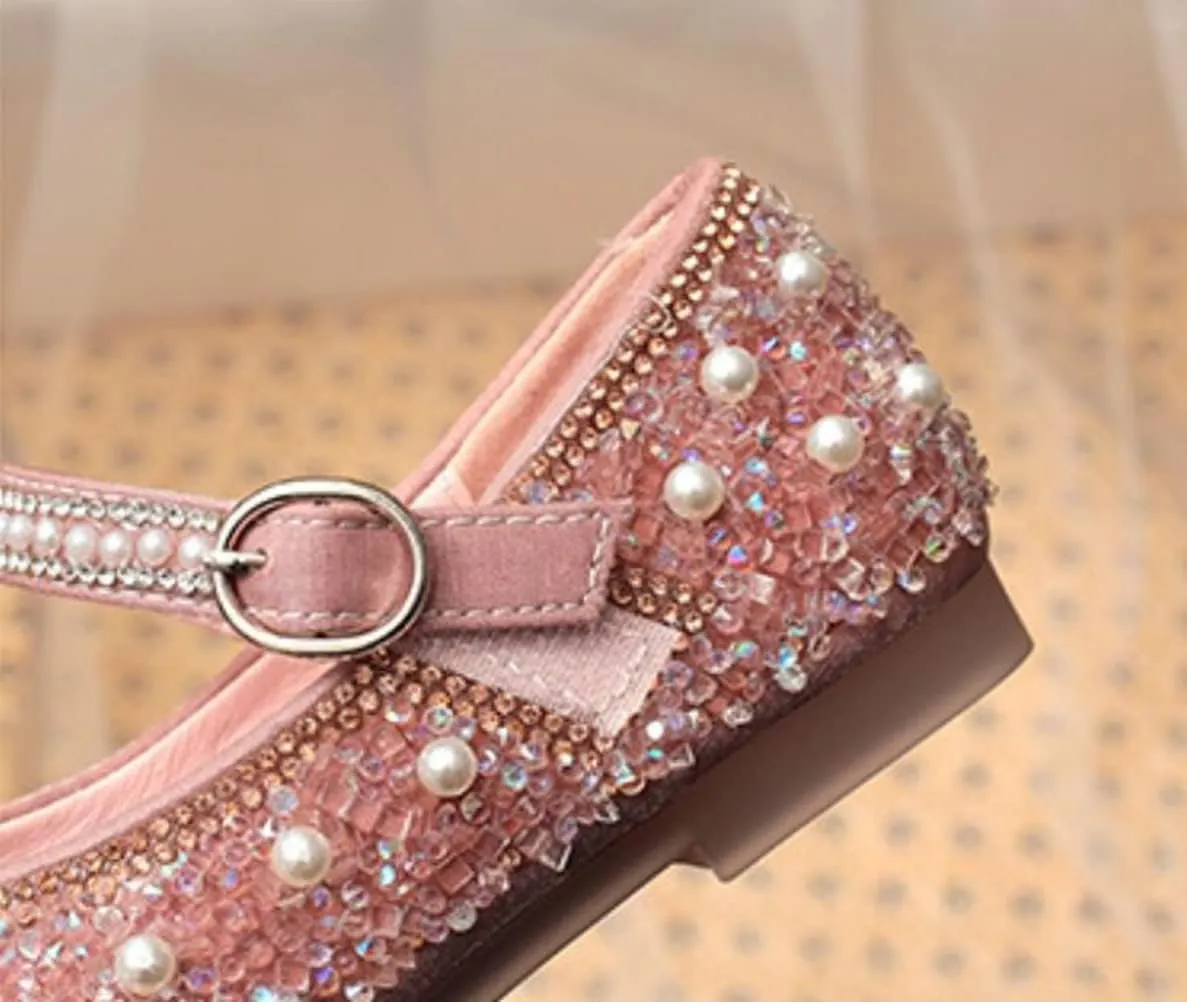 Girls Mary Jane Rhinestone Pearl Princess Ballet Flats Toddler