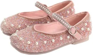 Girls Mary Jane Rhinestone Pearl Princess Ballet Flats Toddler