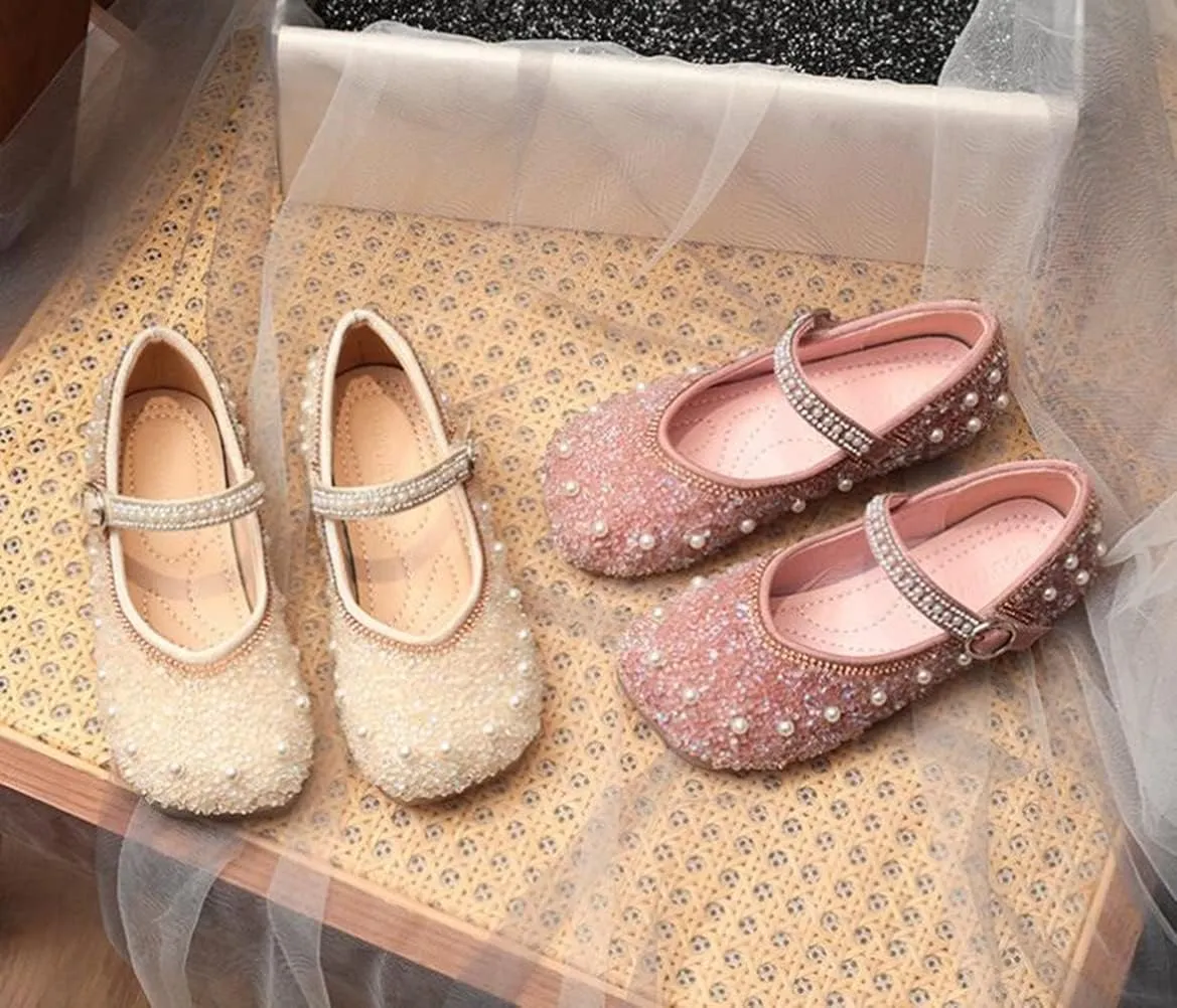 Girls Mary Jane Rhinestone Pearl Princess Ballet Flats Toddler